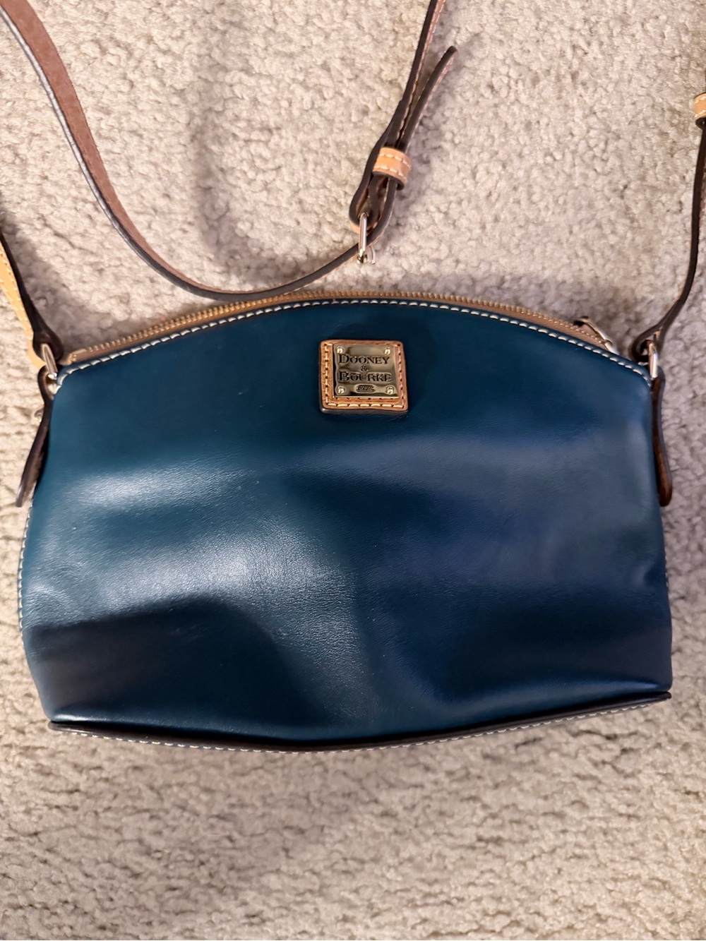 Dooney & Bourke Teal Leather Dome Crossbody with Gold Plaque